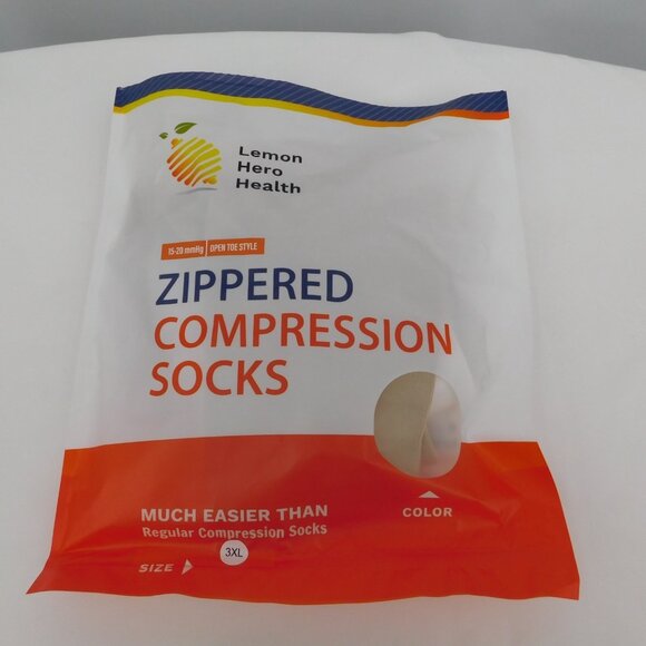 Lemon Hero Health 15-20mmHg Open Toe Zippered Compression Socks 3XL Beige OPEN - Picture 6 of 8